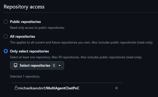 Screenshot of the repository access settings in github