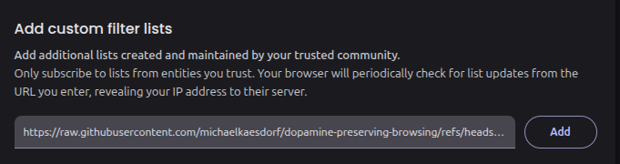 Adding a custom filters list in the Brave browser